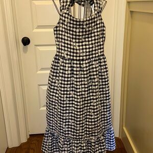 Blueberi Boulevard Navy and White Gingham Dress Size M wide bottom ruffle
